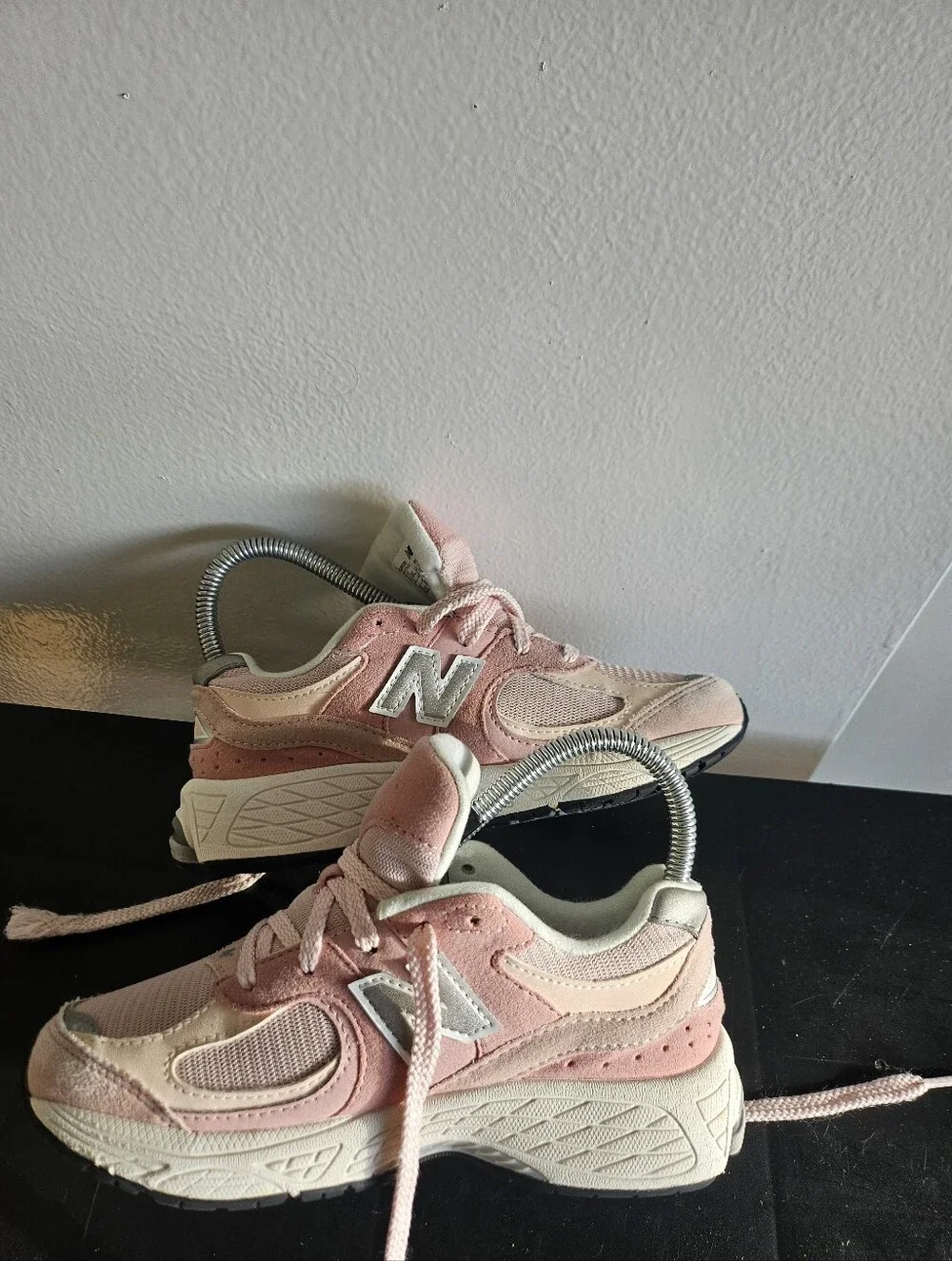 New Balance Kids Pink and Cream Lace-Up Sneakers